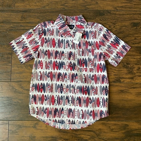 The Children’s Place, Boys, Button Down, Red/White/Blue, USA, Size 7/8, M, NWT - Picture 1 of 16